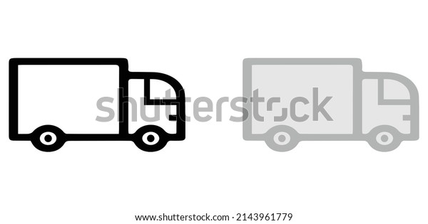 Truck icon vector. Flat\
thin vector icon of delivery transport truck isolated on white\
background.