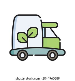 Truck Icon Vector Illustration. Flat Outline Cartoon. Sustainable Energy Icon Concept Isolated Premium Vector