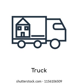 Truck icon vector isolated on white background, Truck transparent sign , thin symbols or lined elements in outline style