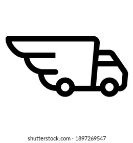 Truck icon with wing. Truck body as wing. Delivery, shipment or transport icon. Express delivery symbol. Vector illustration.