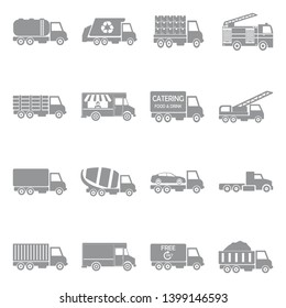 Truck Icons. Gray Flat Design. Vector Illustration.
