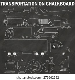 truck icons hand drawing by chalk on blackboard