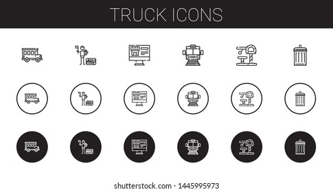 truck icons set. Collection of truck with bus, wood, real estate, subway, toy, garbage. Editable and scalable truck icons.