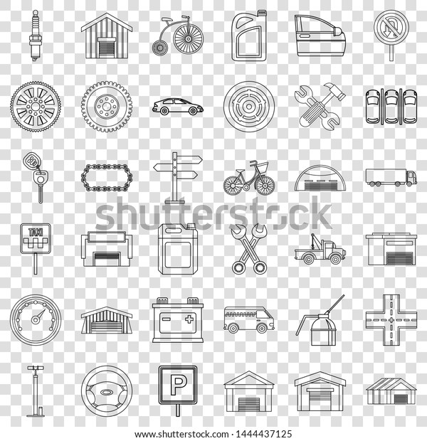 Truck icons set. Outline style of 36 truck vector\
icons for web for any\
design