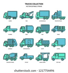 Truck icons set in thin line style