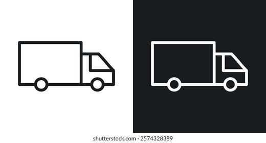 Truck icons in thin black and white stroke liner style