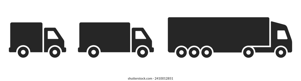 Truck icons. Transport icon collection. Shipping delivery truck vector icon. Simple icon bus, truck, van on white background.