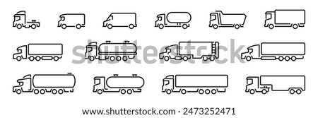 Truck icons. Truck vector icon set. Outline truck icons. Outline car icons. Types of transport