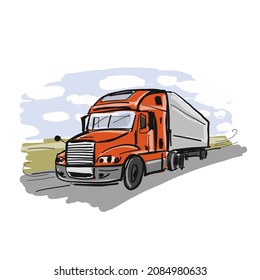 Truck illustration. Carriage of goods. Sketch for your design