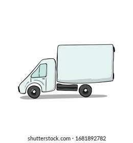 Truck illustration in a doodle hand drawn cartoon sketch lines style. Freight, transport, logistic, delivery. Cargo automobile.