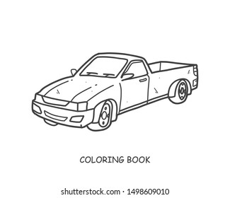 Truck illustration and pickup hand drawn  for coloring and line art. Kids transportation equipment coloring for education.