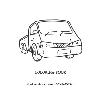 Truck illustration and pickup hand drawn  for coloring and line art. Kids transportation equipment coloring for education.