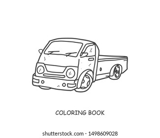 Truck illustration and pickup hand drawn  for coloring and line art. Kids transportation equipment coloring for education.
