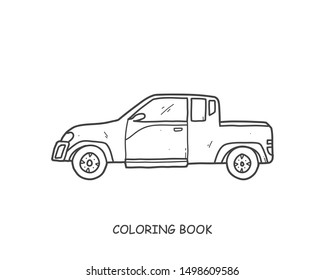 Truck illustration and pickup hand drawn  for coloring and line art. Kids transportation equipment coloring for education.