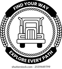 A truck illustration with the words find your way