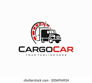 Truck Of Industrial Cargo Freight Logo Design. Transportation And Logistics, Import, Export Vector Design. Lorry Cargo Transport Delivery Logotype