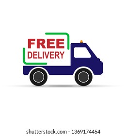 
Truck with the inscription free delivery, flat design