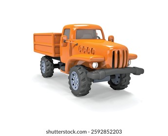 truck isolated 3D illustration. peach color old style truck 3d render. truck with off-road wheels 3d icon. 3D Cartoon Orange Pickup Truck.