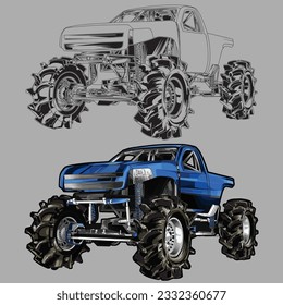 truck isolated in gray background for business elements, screen printing, digital printing,DGT,DFT and poster.