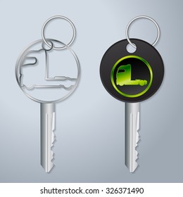 Truck key set of two with engraved truck tractor symbol