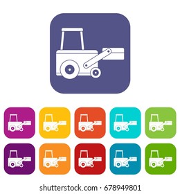 Truck to lift cargo icons set vector illustration in flat style In colors red, blue, green and other