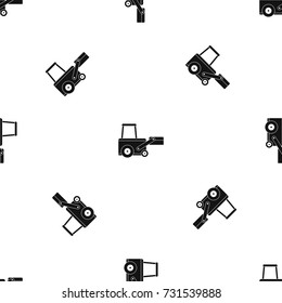 Truck to lift cargo pattern repeat seamless in black color for any design. Vector geometric illustration