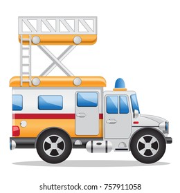 Truck with a lift. Side view. Isolated on white background. Vector illustration.