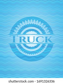 Truck light blue water style badge. Vector Illustration. Detailed.
