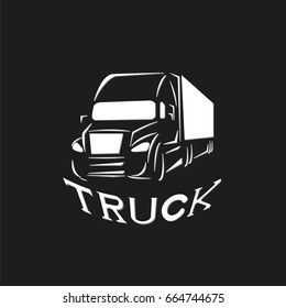 Truck. A light conventional image on a black background with the inscription "truck". Vector illustration.