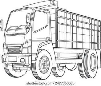 truck line art vector illustration for coloring book and page