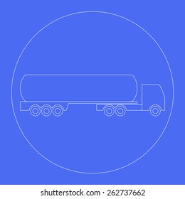 Truck line icon. Blue background,white circle. Bussiness,delivery,transportation. Line,modern design. Vector illustration EPS8