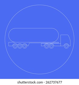Truck line icon. Blue background,white circle. Bussiness,delivery,transportation. Line,modern design. Vector illustration EPS8