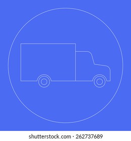 Truck line icon. Blue background,white circle. Bussiness,delivery,transportation. Line,modern design. Vector illustration EPS8