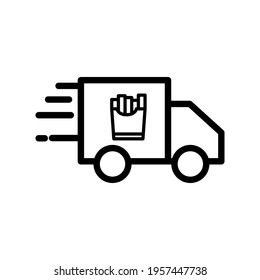 Truck line icon with food. food delivery truck icon. Editable stroke. Design template vector