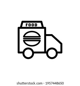 Truck line icon with food. food delivery truck icon. Editable stroke. Design template vector