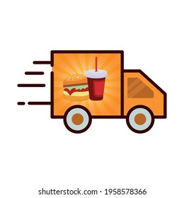 Truck lineal color icon with food. Delivery food truck. flat style. Editable stroke. Design template vector