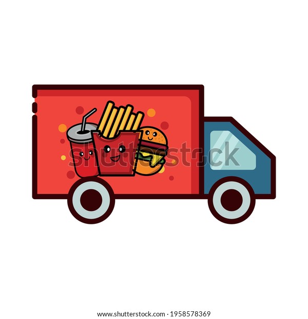 Truck lineal\
color icon with food. Delivery food truck. flat style. Editable\
stroke. Design template\
vector