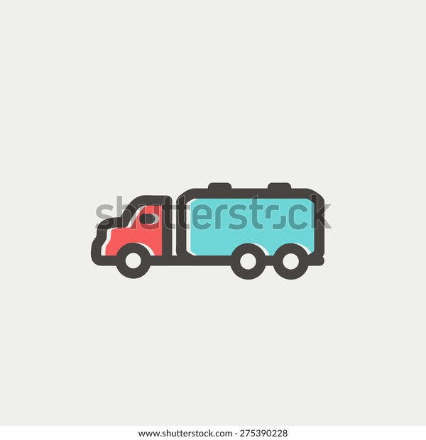 Truck liquid cargo icon thin\
line for web and mobile, modern minimalistic flat design. Vector\
icon with dark grey outline and offset colour on light grey\
background.
