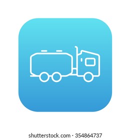 Truck liquid cargo line icon for web, mobile and infographics. Vector white icon on the blue gradient square with rounded corners isolated on white background.