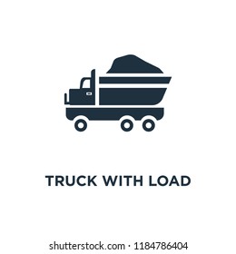 Truck with Load icon. Black filled vector illustration. Truck with Load symbol on white background. Can be used in web and mobile.