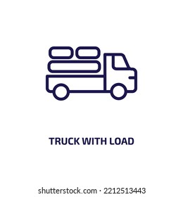 truck with load icon from construction collection. Thin linear truck with load, truck, industry outline icon isolated on white background. Line vector truck with load sign, symbol for web and mobile