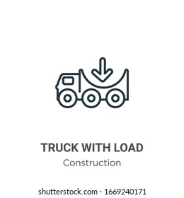Truck with load outline vector icon. Thin line black truck with load icon, flat vector simple element illustration from editable construction concept isolated stroke on white background