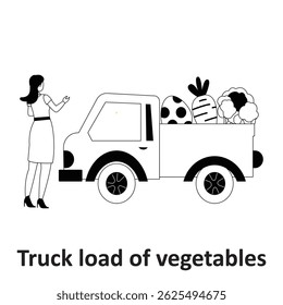Carga del camión de la Ilustración vectorial de verduras que puede modificar o editar fácilmente
