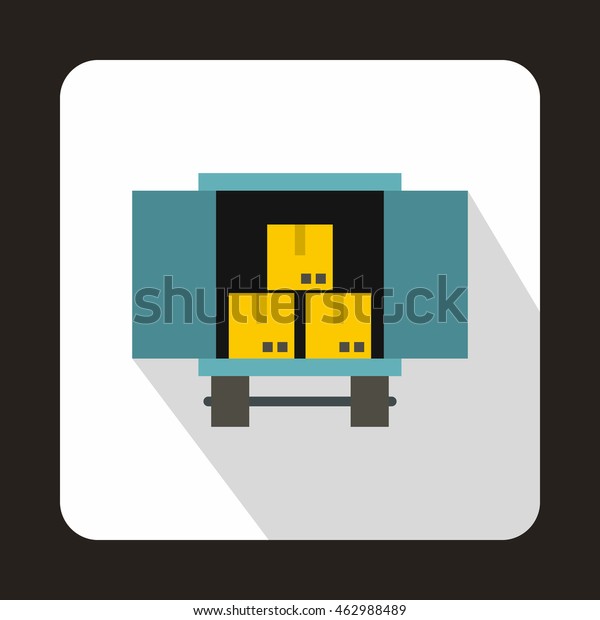 Truck loaded with boxes icon in flat style on\
a white background