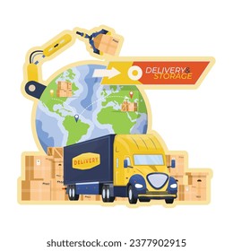A truck loaded with boxes stands ready for delivery, symbolizing the efficient and global reach of modern logistics services.