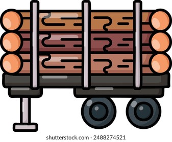 Truck Loaded Tree Logs Side View concept, dollied trailer with fallen tree vector outline design, timber and lumber Symbol, forest Deforestation products Sign,mill yard and woodland stock illustration