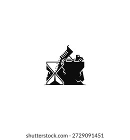 Camión cargando reloj de arena con tiempo, Ilustración vectorial.