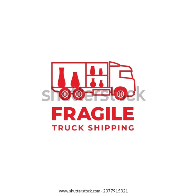 Truck loads fragile stuff vector illustration. Fragile\
delivery 