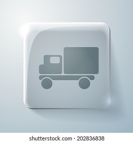 Truck. Logistic icon. Glass square icon with highlights