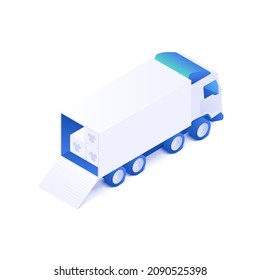 Truck as logistic transport icon illustration in isometric vector design. Trailer diesel cargo or lorry isolated on white background. 